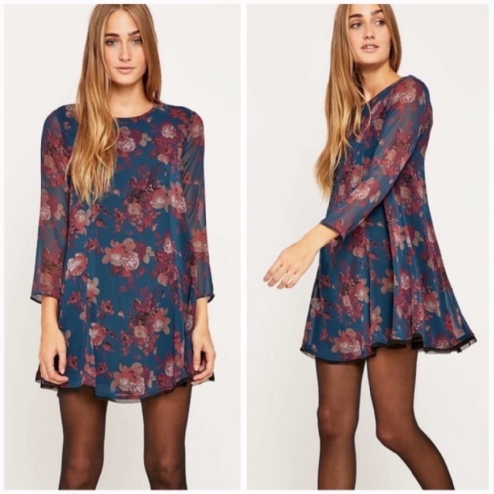 Urban Outfitters Kimchi Floral Floral Purple Long Sleeve Mini Dress sz S